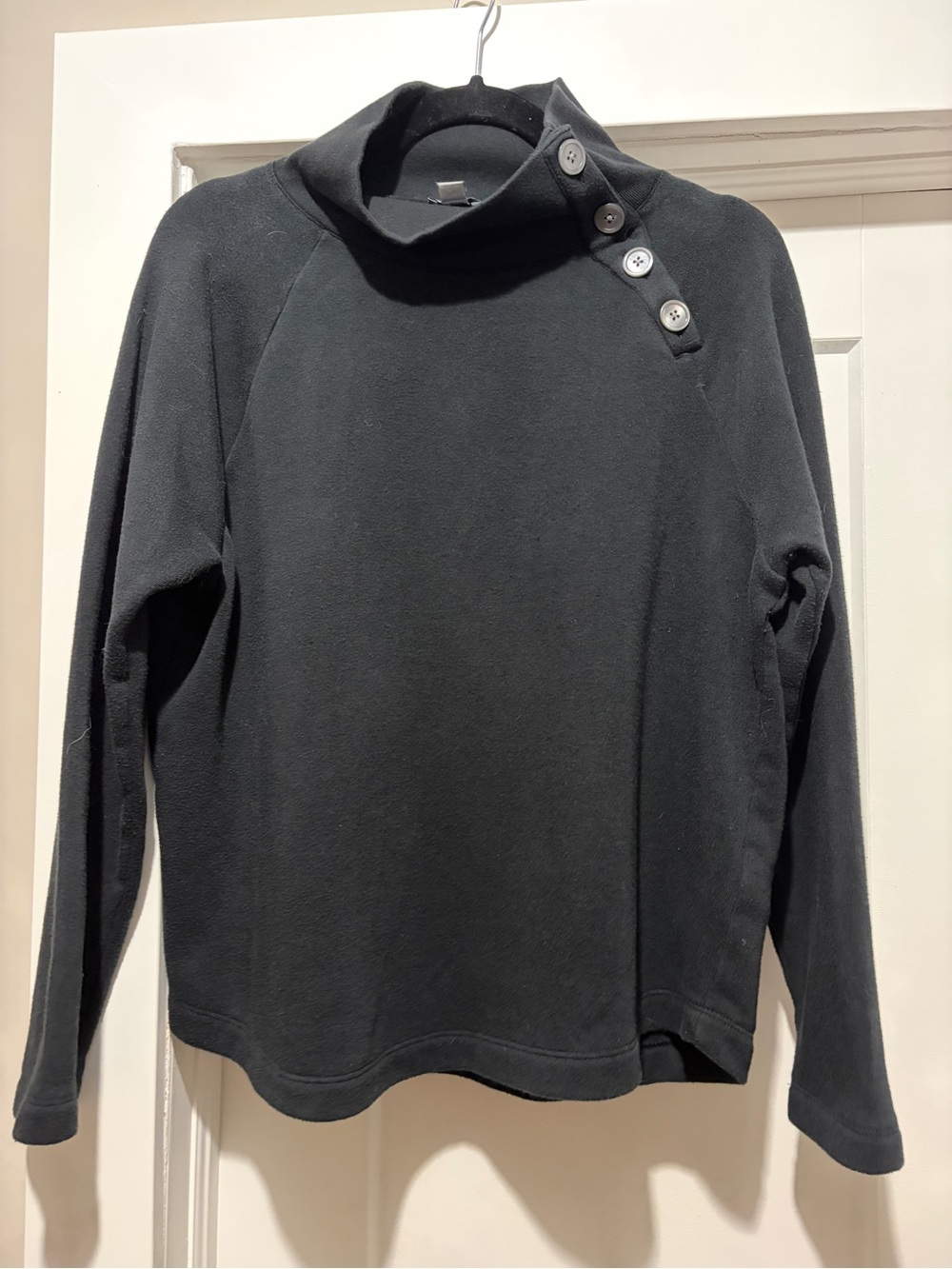 J. Crew Black Mock-Neck Button-Shoulder Sweater